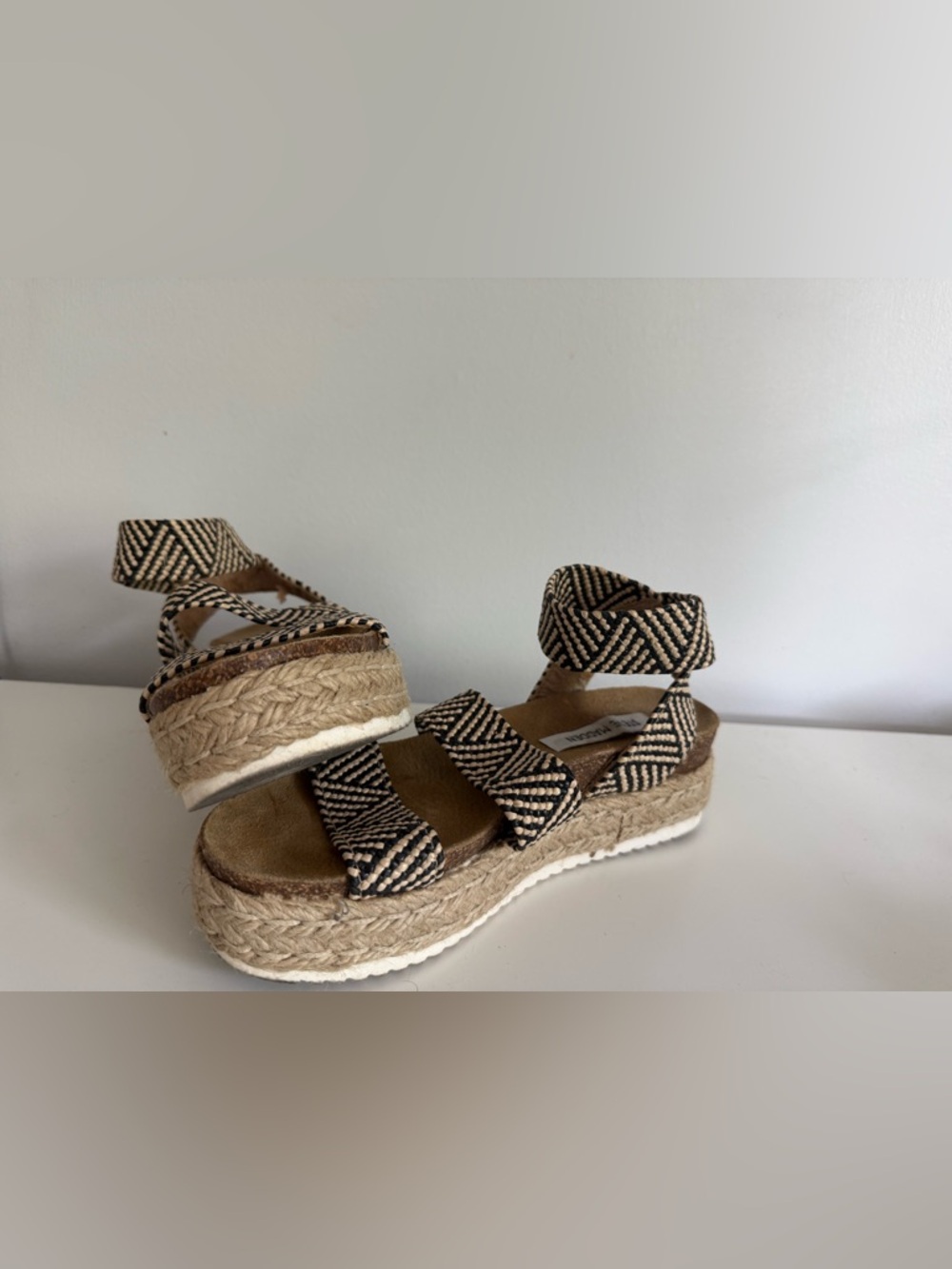 Steve Madden Black & Natural Woven Espadrille Platform Sandals